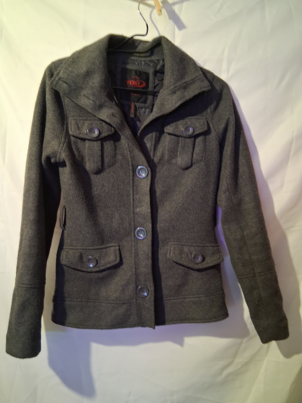 Yoki Women's Dark Gray Button-Front Pea Coat